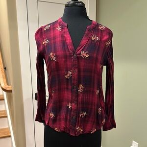 Floral Embroidered Plaid Women's Top